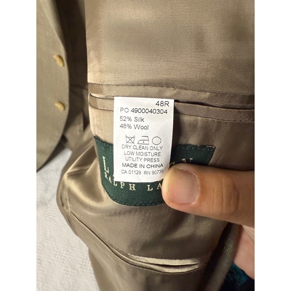 Lauren Ralph Lauren Men Suit Jacket Blazer Tan Herringbone Silk Wool Blend 48R - Picture 4 of 4